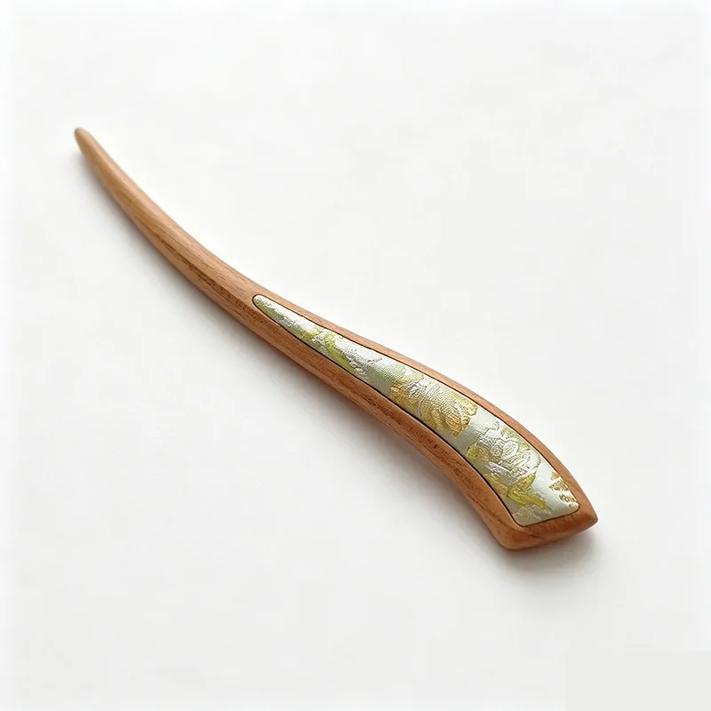 Premium Chinese Style Wooden Hair Stick With Imitation Song Brocade Wave Pattern Vintage Hairpin For Women Hanfu Cheongsam Updo