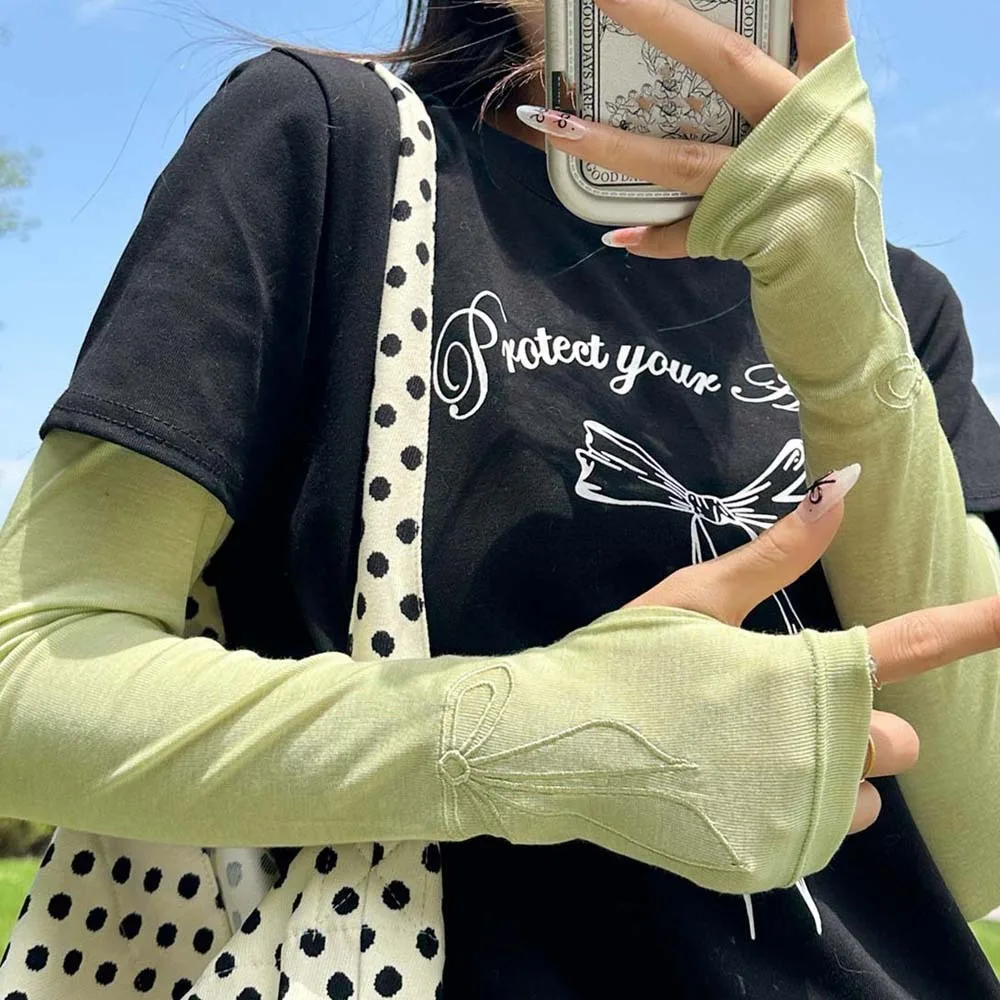 

Trendy Sweet Bow Ice Sleeves Korean Style Anti-UV Breathable Long Arm Sleeves Thin Quick Drying Arm Sunscreen Covers Summer