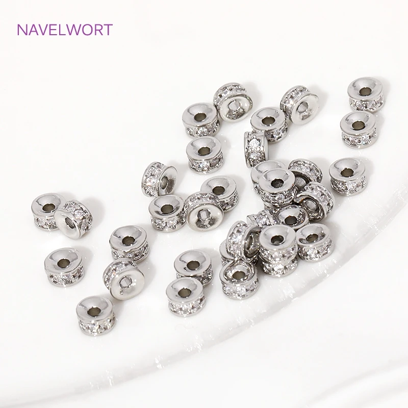 4.5/6/8mm 18K Gold Plated Brass Round Inlaid Zircon Spacer Beads,Beads Separator,For Jewelry Making DIY Accessories Wholesale