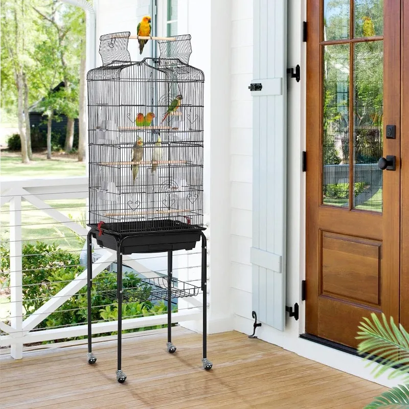 

64" Open Small to Medium Bird Cage with Removable Rolling Stand for Parrots, Lovebirds, Finches, Canaries, Parakeets and More