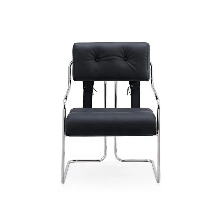Leather sofa armchair, stainless steel lounge chair, living room office chair