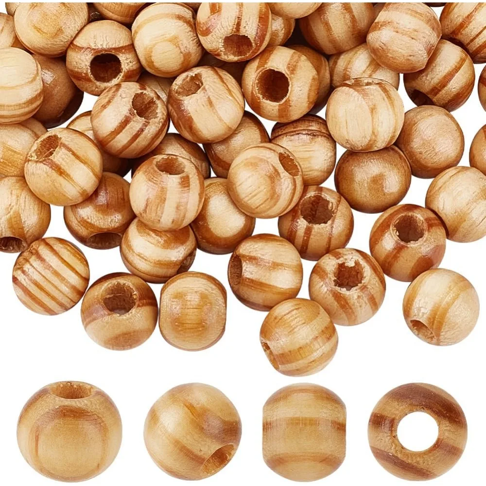 

120pcs Wood Beads 12x11mm Wooden Beads Round Loose Beads Wood Spacer Beads Wooden Macrame Beads with 5mm Large Hole for DIY