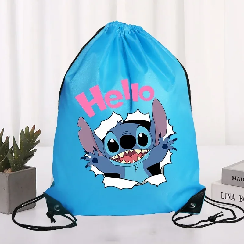 Lilo & Stitch tasche con coulisse Disney Tote Bag stampa carattere borse di grande capacità a tenuta stagna portatile Shopping zaino regali