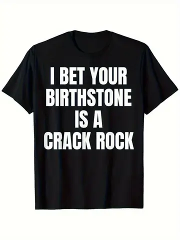 Plus Size Funny "I Bet Your Birthstone Is a Pebble" T-Shirt - Vintage Humorous Gift Suitable for Men & Women, Casual Loose Fit Round Neck Tee with Durable White Print, Apparel for All Seasons (Birthstone Joke Design), PLUS SIZE