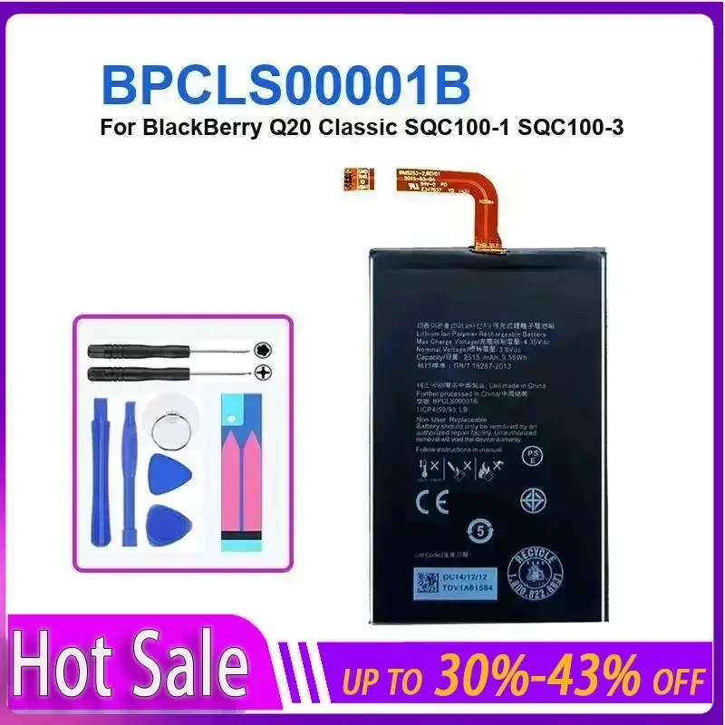 

New BPCLS00001B 2515mah Portable Battery for BlackBerry Q20 Q 20 Classic SQC100-1 SQC100-3 Cell Phone Bateria Batteries Warranty