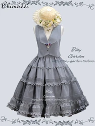 British Preppy Style Elegant Vintage Elastic High Waist Pleated Lolita Skirt For Women Single Breasted V-neck Lace up Bow Vest