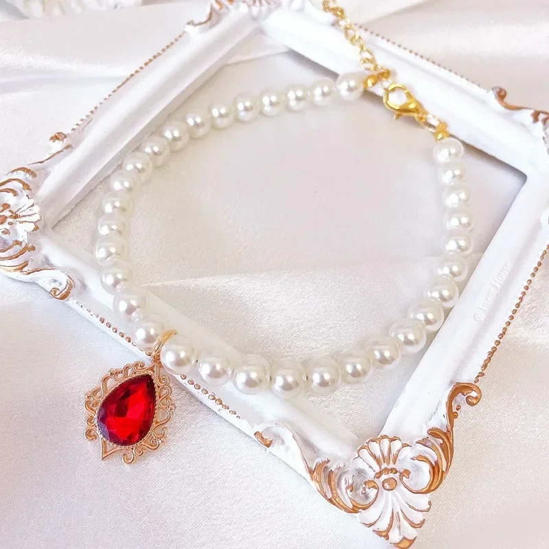 

Beautiful Pearl Pet Collar Waterdrop Shaped Gemstone Pendant Adjustable Necklace for Puppy Dog Cat Pet Accessories