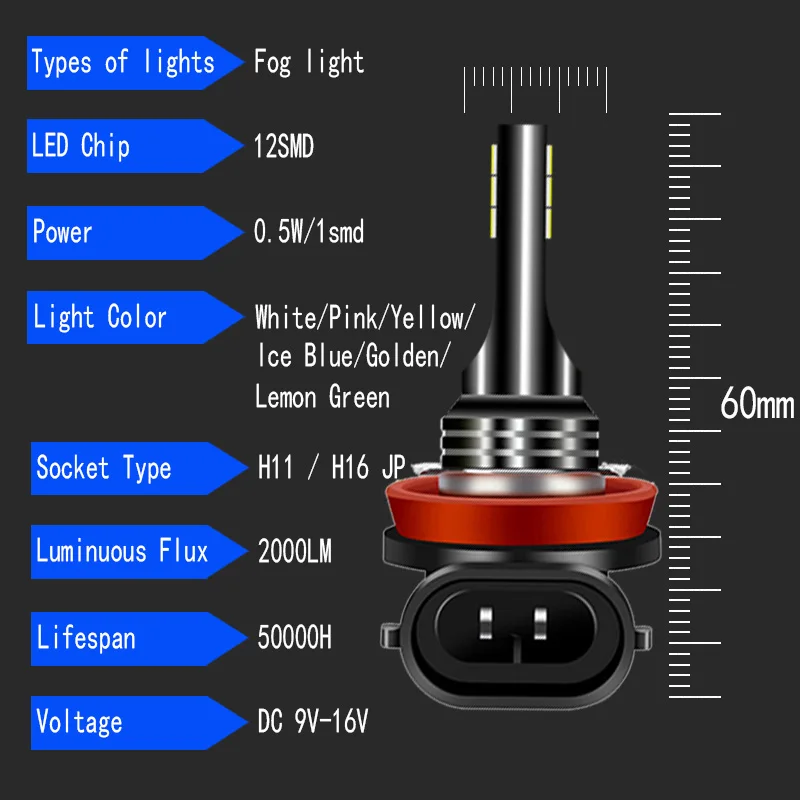 2pcs LED Fog Golden Light H8 H11 For Kia Carens 4 Ceed Cerato Koup 3 Niro Optima Proceed Sedona Sportage 2 Sorento Soul XCeed