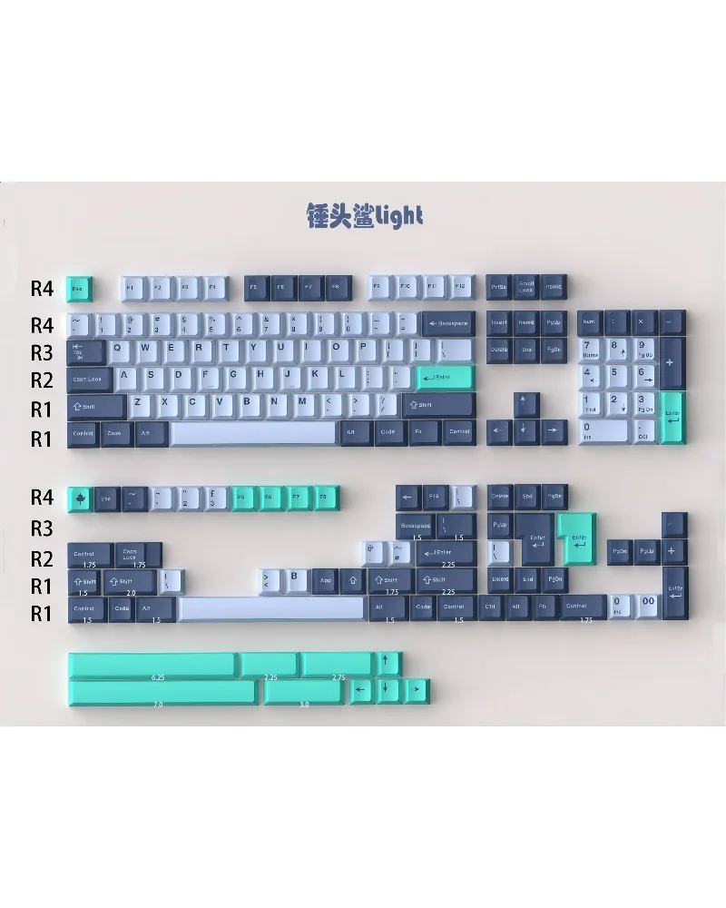 dark blue light blue white and mint green color block pbt dye sub keycaps full set oem profile for mechanical keyboards
