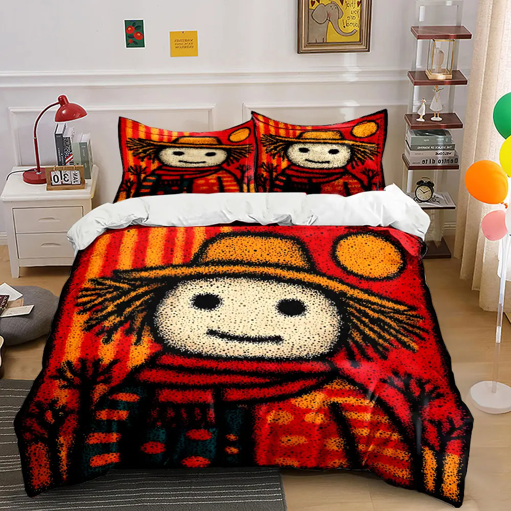 Scarecrow with warm sun background Printed Duvet Cover Set 1 Duvet Cover+2 Pillowcase Multi Size Bedroom Bedding Decor