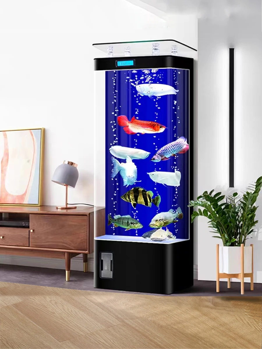 Fish tank living room household float hot bending glass floor vertical back filter