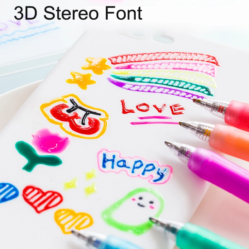 Assorted Colors Gel Pen Set 3D Font 1.0mm Cute Pen Student Stylo Kawaii Stationary School Supplies Juice Penne Scuola Glaze Pen