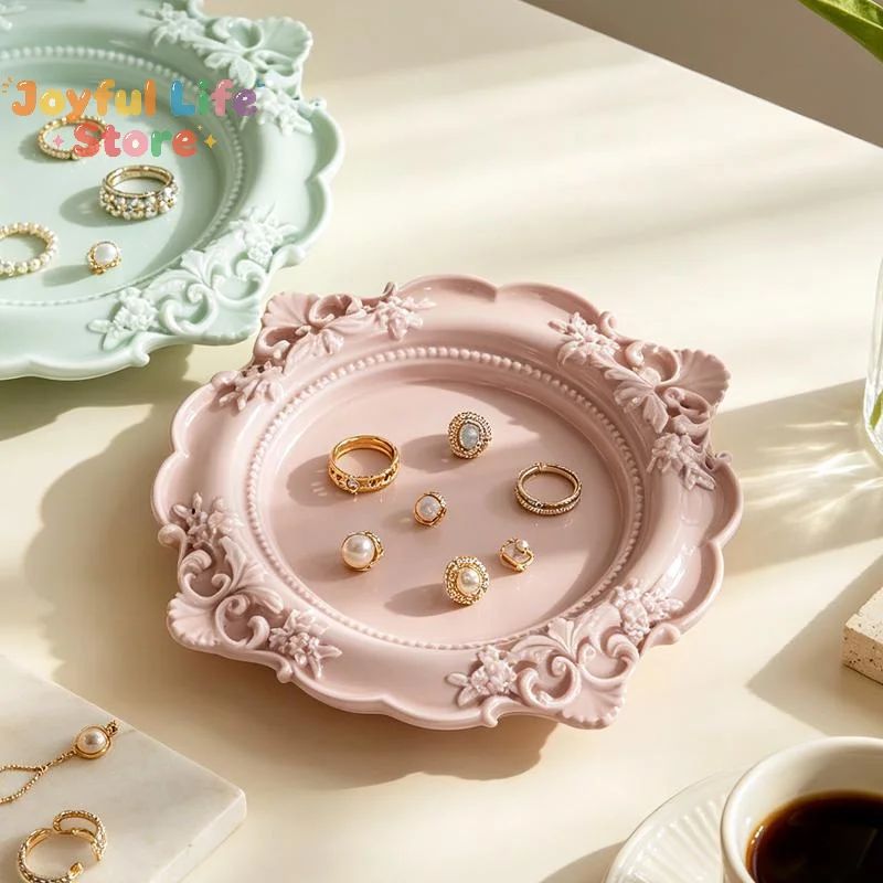 1 pièce Moule en silicone vintage à relief baroque, motif floral et bordure dentelle, pour plateau, gypse DIY, plat à aromes, organisateur de bijoux et support