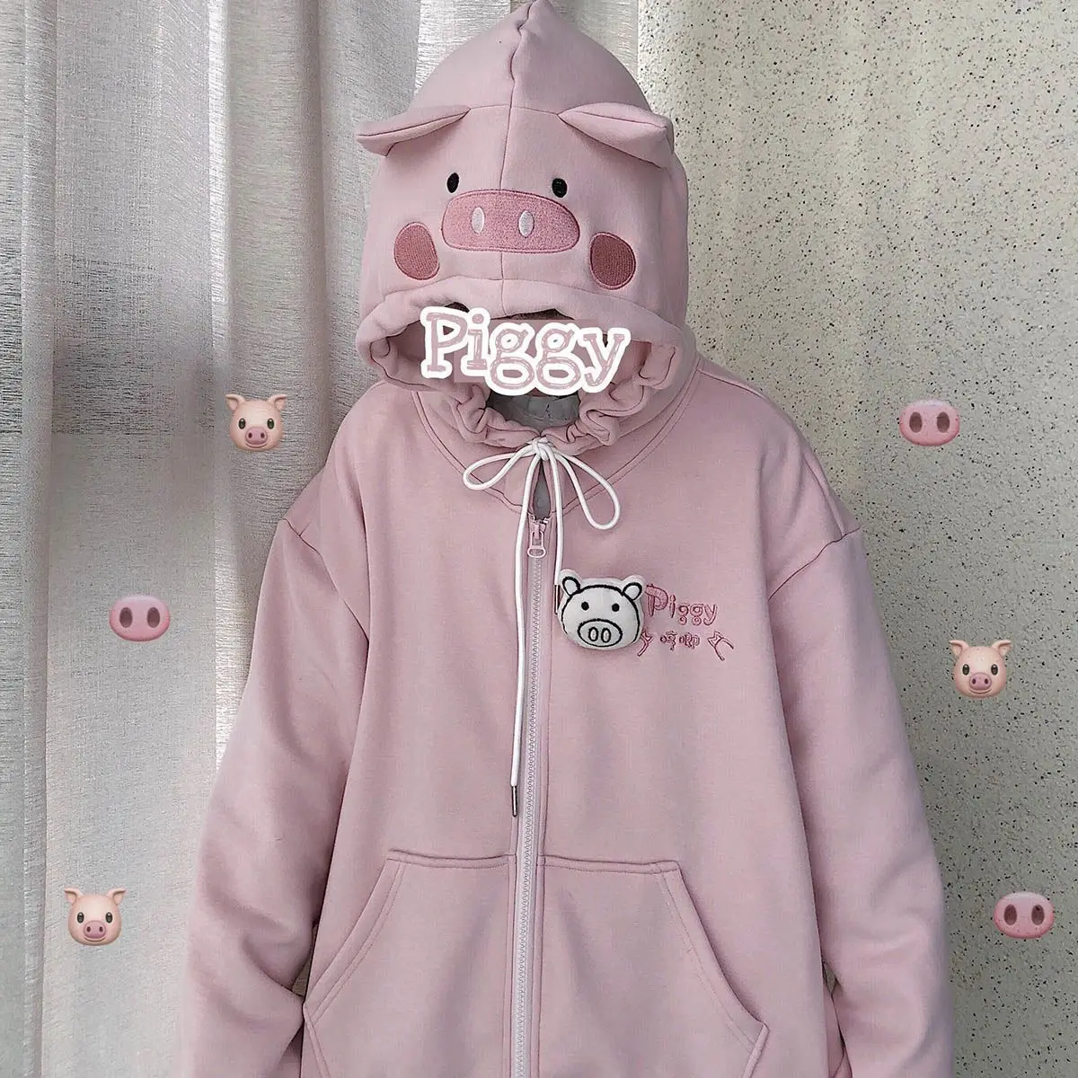 Harajuku Kawaii Pink Zip Up Hoodies Women Korean Fashion Sweet Cute Embroidery Sweatshirt Oversized Girly Lolita Jacket