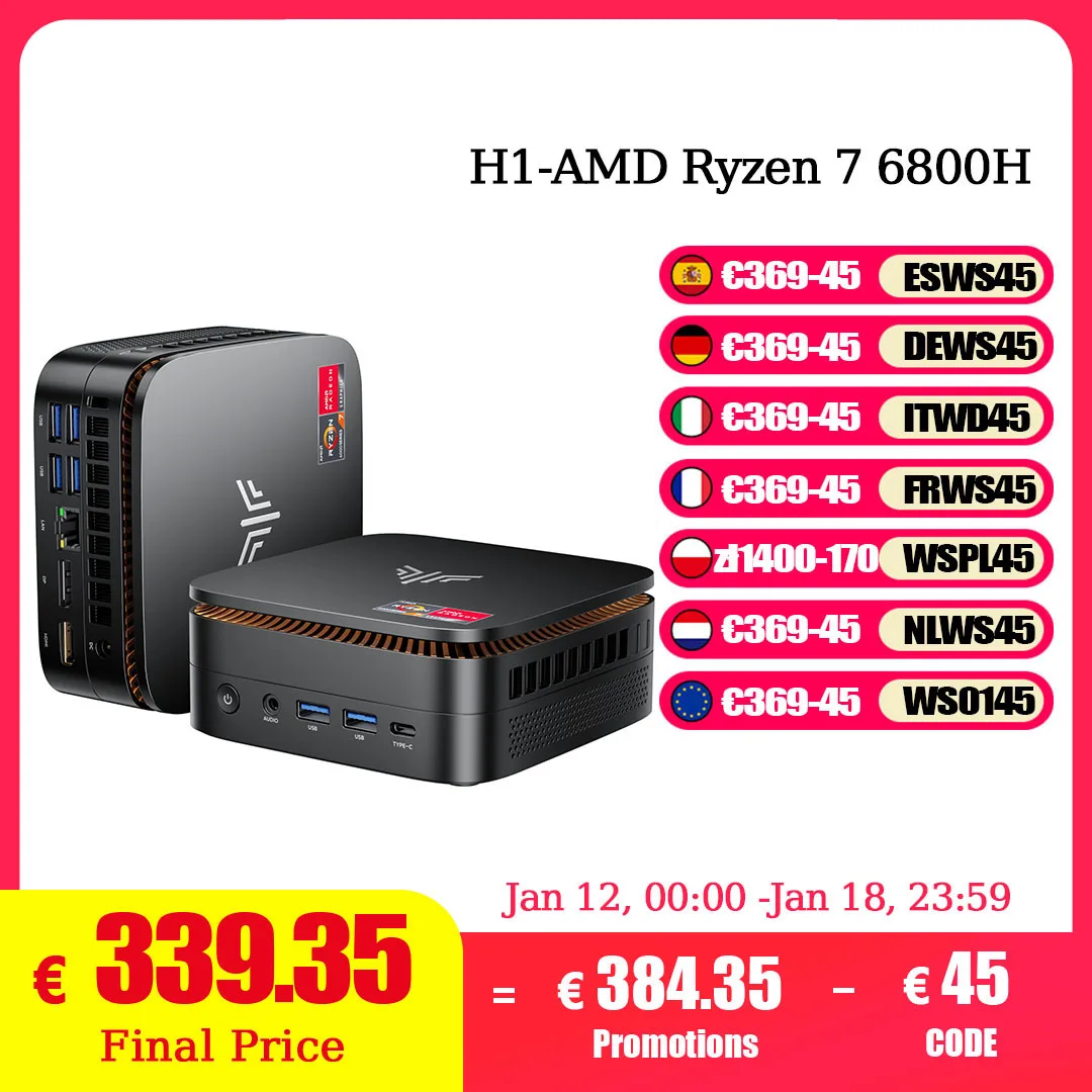 NOPOGI Mini PC AMD Rzyen 7 6800H(8C/16T, jusqu'à 4.7Ghz)Mini ordinateur 4K Trible Display Mini ordinateurs de bureau BT5.2/WiFi 6