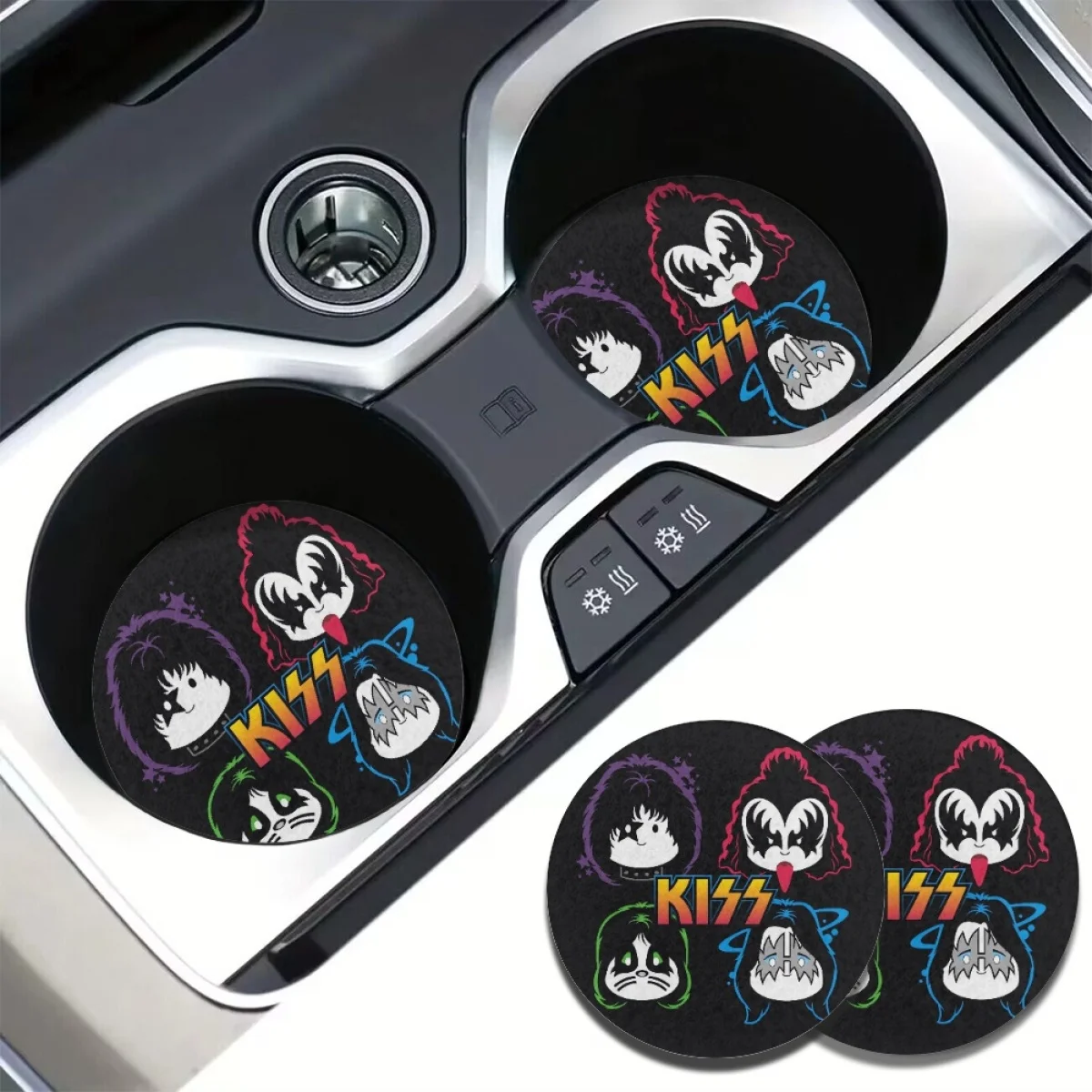 

Music Rock Band Singer Kiss Pattern Water Coaster for Car Interior Accessories Easy Installation Polyester Auto Mat Custom Image