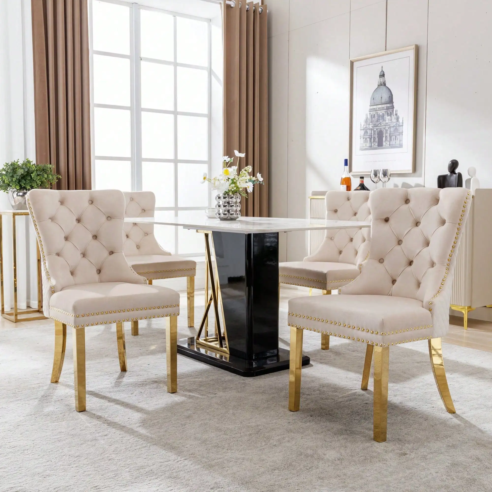 KOMHTOM Chaise de salle à manger, chaise de cuisine, chaise de salon avec heurtoir de porte unique à l'arrière, 4 pièces, chaise rembourrée