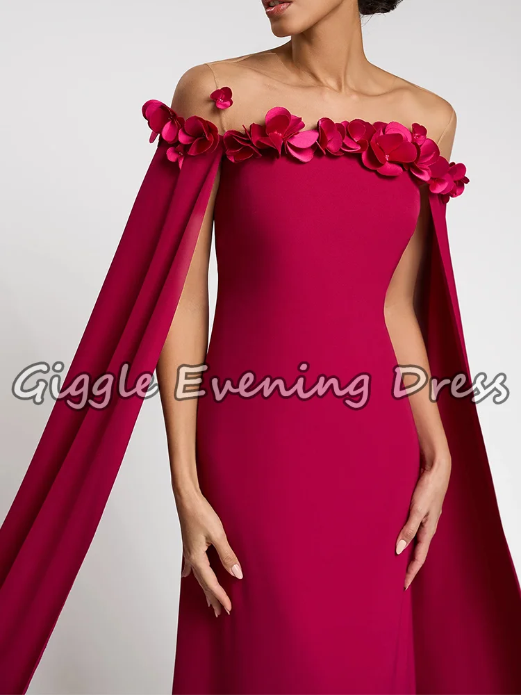 فساتين سهرة حمراء أنيقة من Giggle مزينة بالزهور الرائعة على شكل حرف a فساتين حفلات بطول الأرض حسب الطلب