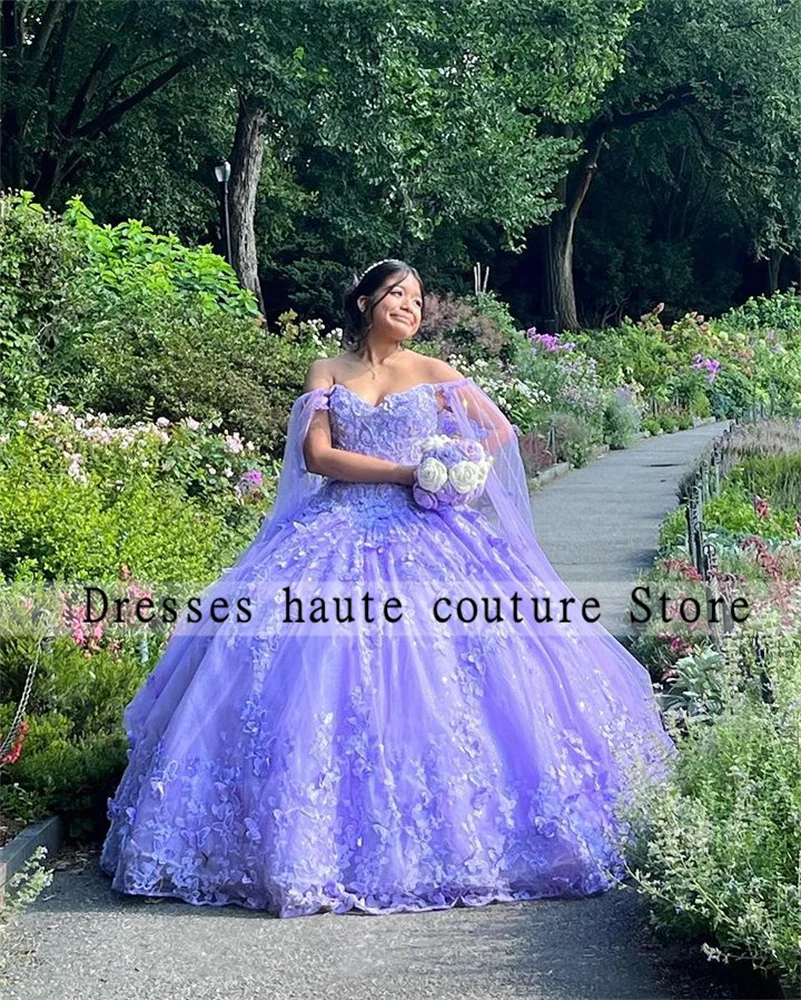 Lilac Purple Quinceanera Dresses  Sweet Princess Ball Gown 2025 Birthday Party Gowns Cape Customized Vestidos De 15 Quinceañera