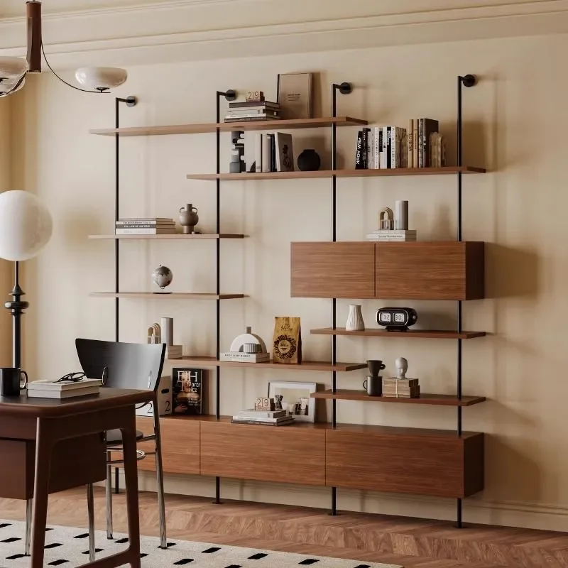 Modern Minimalist Floor to Ceiling Bookshelf Wabi Style Living Room Display Rack Wall Mounted Integrated Bookcase Home