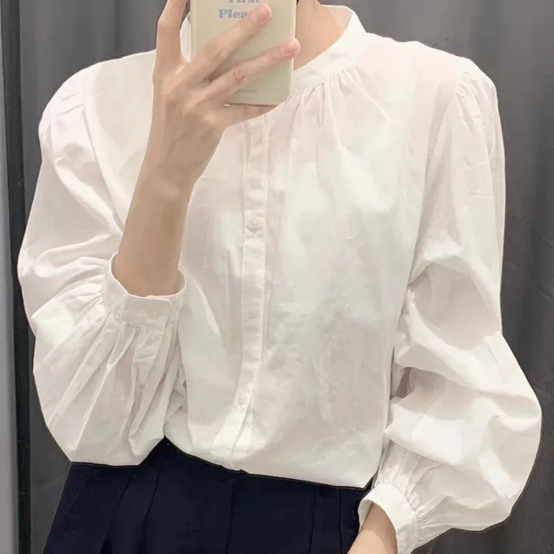 

Korean White All-match Simple Shirt Women Fashion Long Sleeve Loosee Blouses Spring Autumn Sun Protection Coat Tops