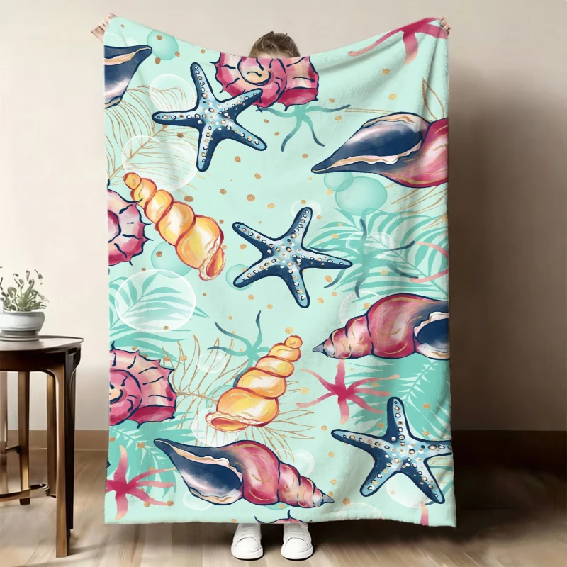 Beach Turtle Shell Starfish Combo Fleece Blanket For Nautical Bedroom Decor Lightweight Plush Throw Blanket Mantle