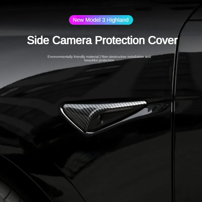 For Tesla Model 3 Highland 2024 Side Camera Cover Lens Protector Leaf Board Sticker ABS Carbon Fiber New Model3+ Car Accessories