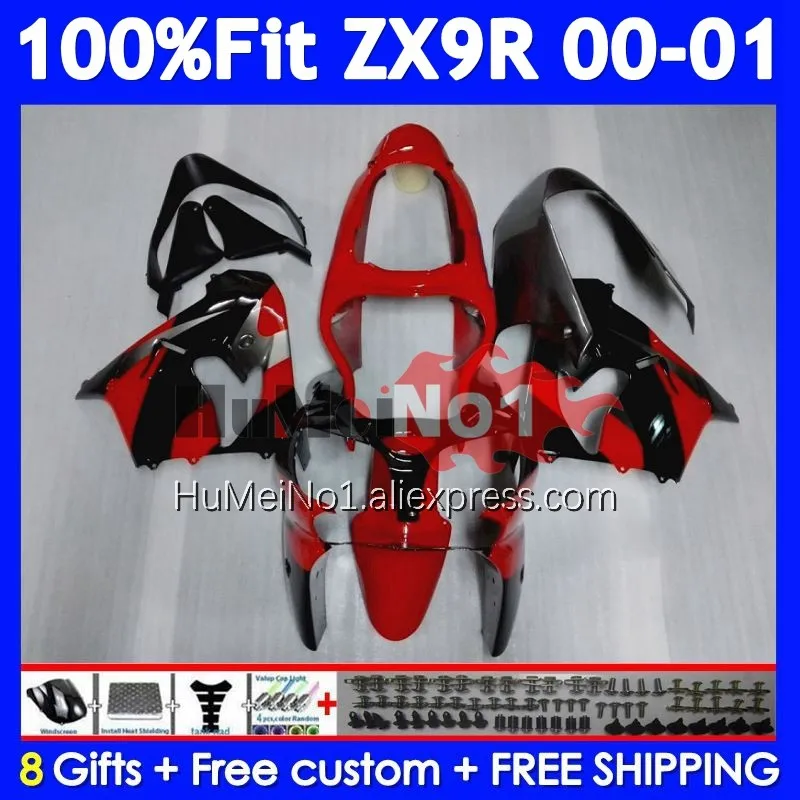 Injection Body For KAWASAKI NINJA ZX900 ZX 9R 900 CC 9 R 214No.11 ZX9 900CC ZX-9R ZX9R 00 01 2000 2001 OEM Red black Fairing