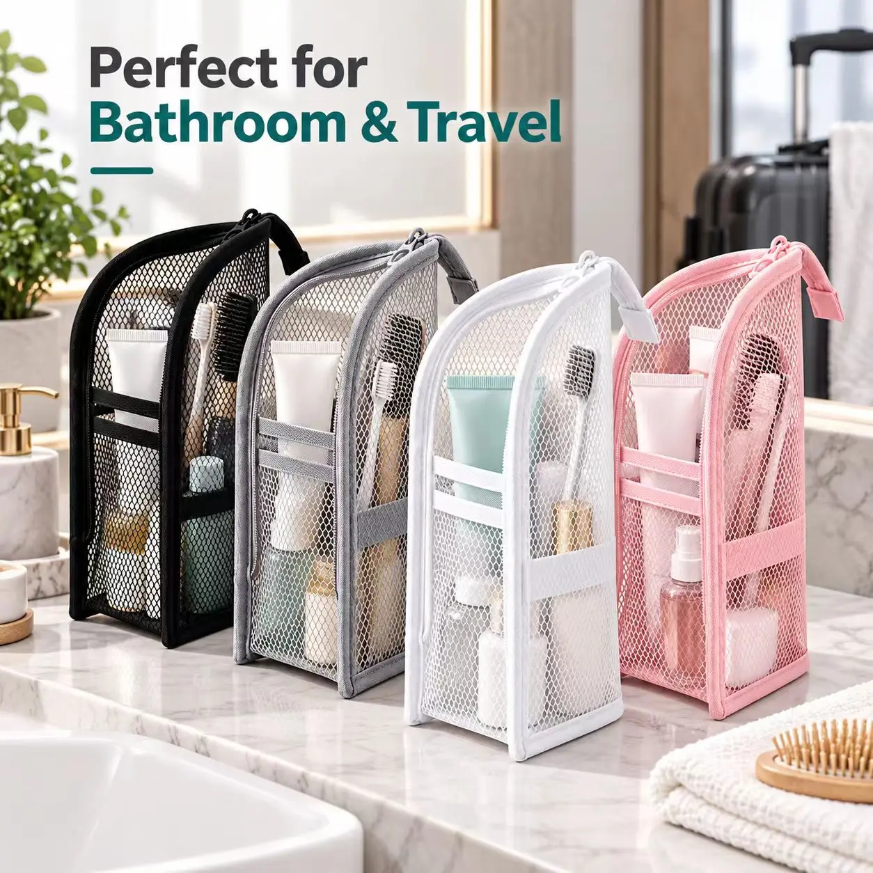 2pcs color random standing wash bag, portable travel makeup bag, moisture-proof large capacity storage and organizing bag