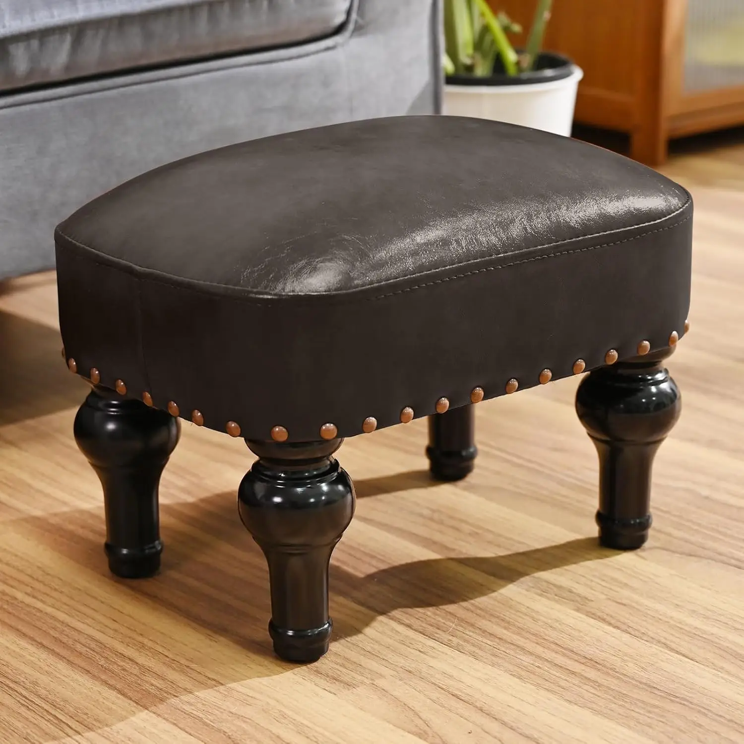 

Leather Ottoman Footrest,Rustic Foot Stools Ottoman Seat,Wood Footstool Rec Footrest Small Ottoman For Bedroom,Living