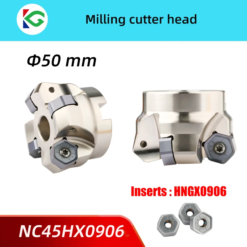 Face Milling Cutter Cabeça para Insert Fast Feed Fresa Disco Dupla Face 12 Flautas Cnc Hngx0906 Nc45hx0906 45 Graus 50 mm