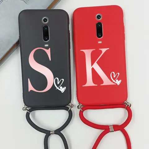 Gradient Letter Case For Xiaomi Mi 9T Cover Necklace Strap Lanyard Silicone For Xiaomi Redmi K20 Xiaomi Mi 9T Pro Case Crossbody