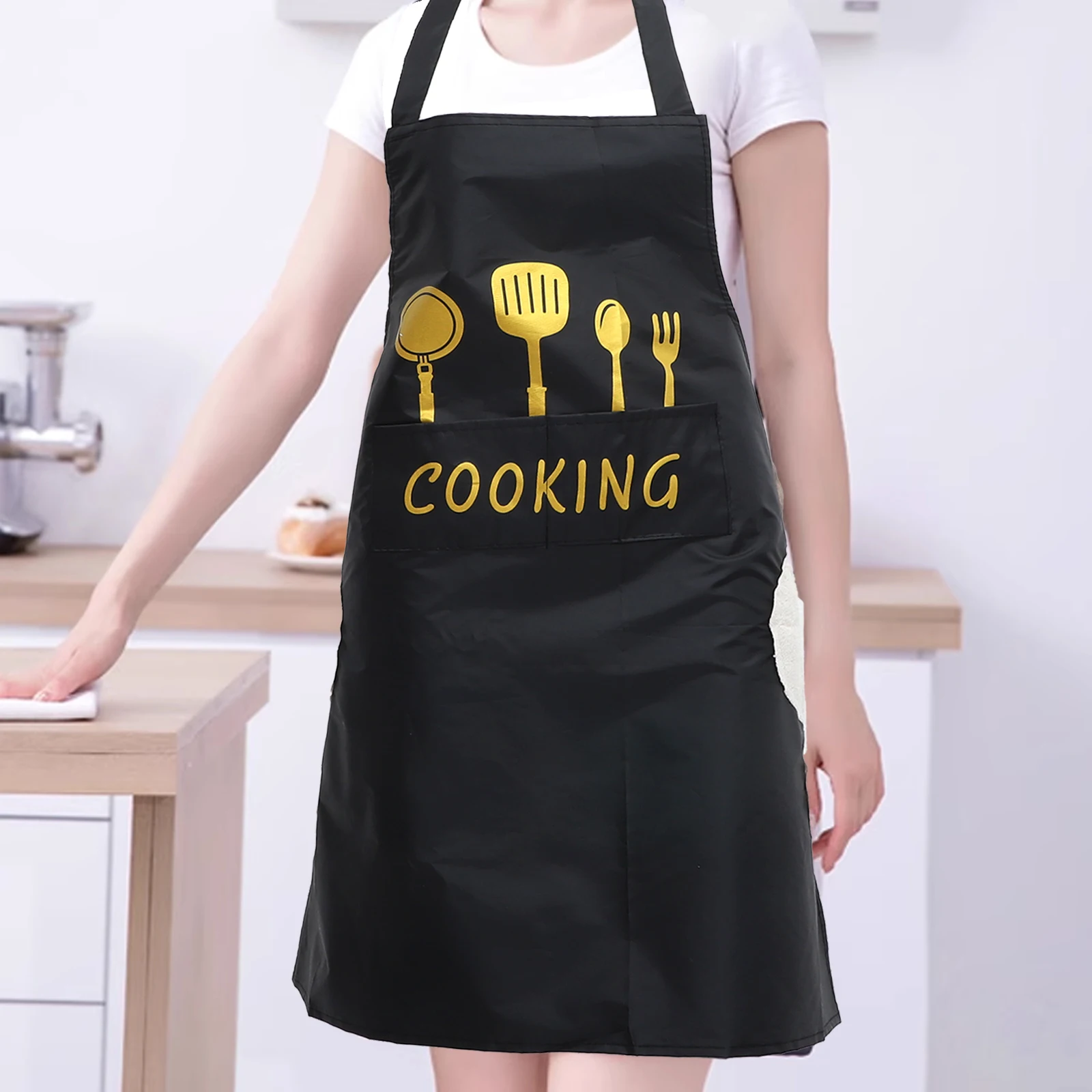 

Korean Style Waterproof Oil proof Apron for Women Men Cooking Grease Proof Kitchen Pockets Chef Wear Long Life