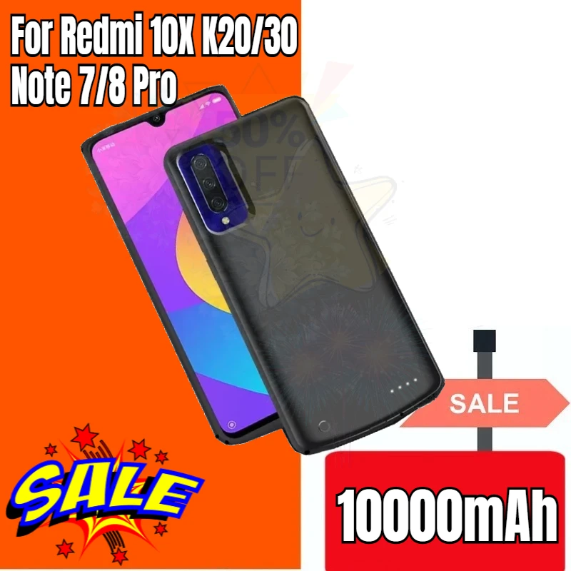 SWZY Battery 10000mAh for Redmi 10X K20/30 Note 7/8 Pro Mix 3 Charger Case for Xiaomi Mi 12/11/9 Pro 9T Pro CC9 SE 10 Lite Power