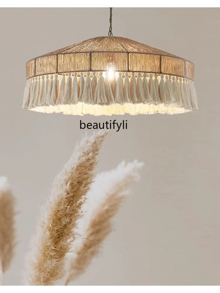 Bohemian Retro Hemp Rope Tassel Chandelier Creative Bedroom Main Lamp Dining-Room Lamp Ceiling Lamp Misty Wind Lamp