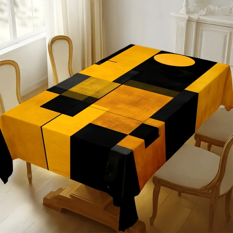 Soft, fashionable and beautiful black and yellow geometric patchwork tablecloth, machine washable and easy to clean.