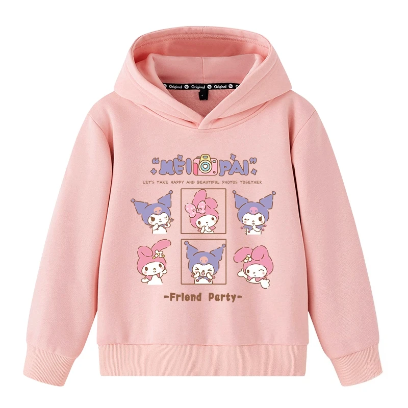 

New 2025NYZK Kuromi Cartoon Boys Girls Autumn Winter Fleece Stylish Playful Fashion Outdoor Warm Soft Hooded Baby Sweatshirts