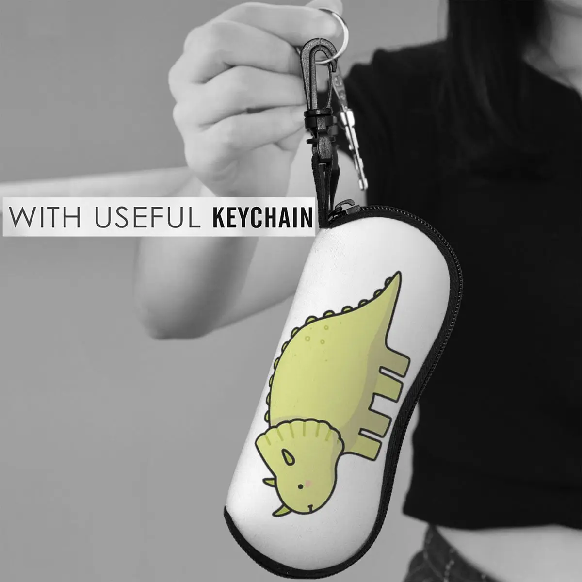 リトルディノトリケラトプス恐竜イラストシェルメガネケースポータブルサングラスボックス女性男性ソフト眼鏡バッグポーチ