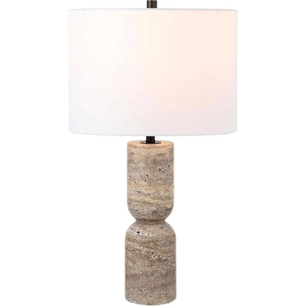 25-inch Grey Travertine Table Lamp for Bedroom, Living Room, Home Office, Desk, Nightstand with LED Bulb