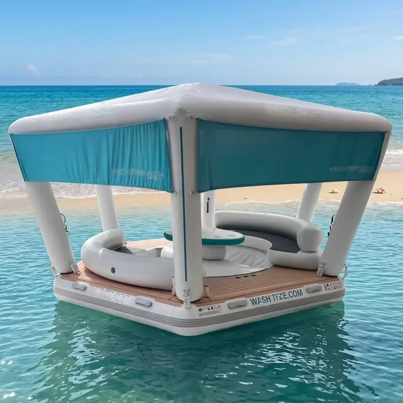 Wholesale Inflatable Pool Bar Float Low Priced Floating Island with Sun Shelter Lounge Water Amusement Facility Platform
