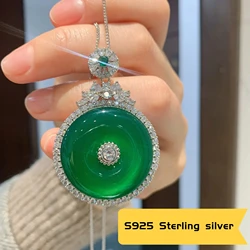Round Emerald Pendant Necklace Birthday Gift S925 Sterling Silver Chain for Women Vintage Jewelry Wedding Anniversary Coquette