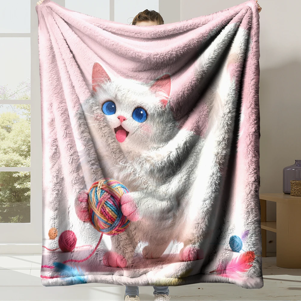 Weiche Flanell-Fleece-Decke mit süßer Katze, Digitaldruck, superwarm, gemütlich, Überwurfdecke für Bett, Couch, Sofa, Heimdekoration, Geschenk (Katze 01)