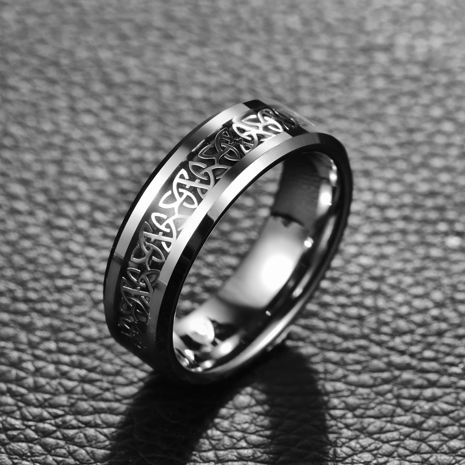 NINCAD 8mm Tungsten Carbide Steel Ring Silver Color Carbon Fiber Celtic Knot Engagement Rings for Men Jewelry Gift Wholesale