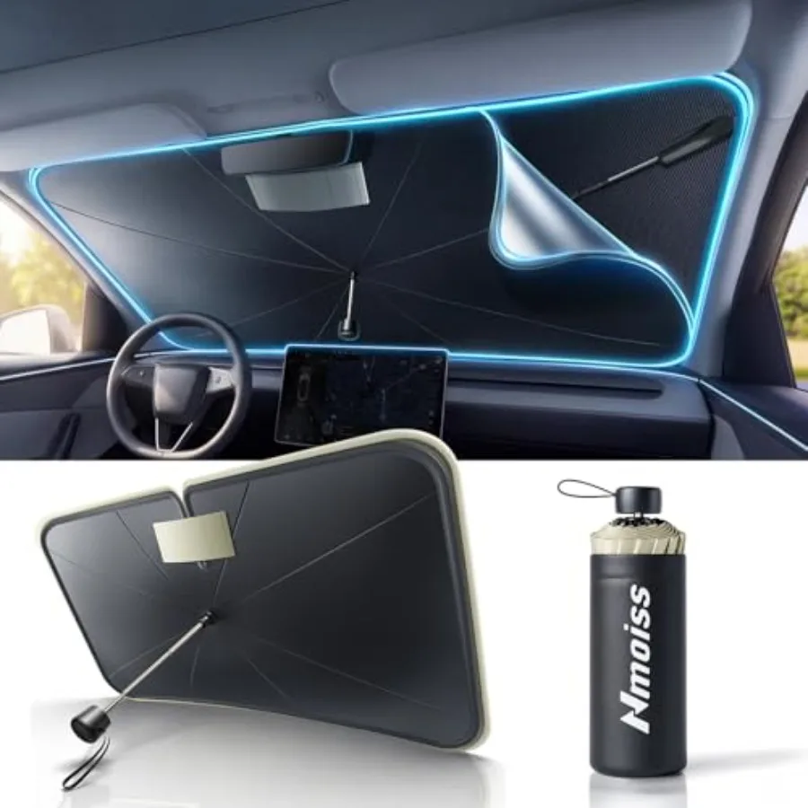 

True Dual Layer Air Cooled Windshield Sun Shade Umbrella - [Drive to Superior Coolness and Comfort] Block 99% UV Sun Rays and H