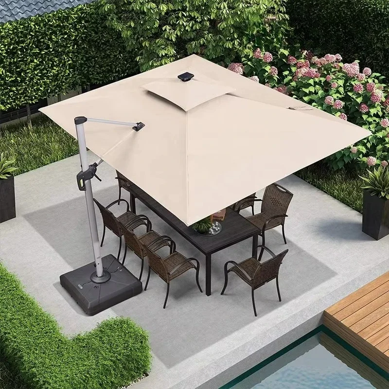 Luxury 3*4m  Waterproof Windproof Outdoor LED Umbrella Stock Roman Parasol for Garden