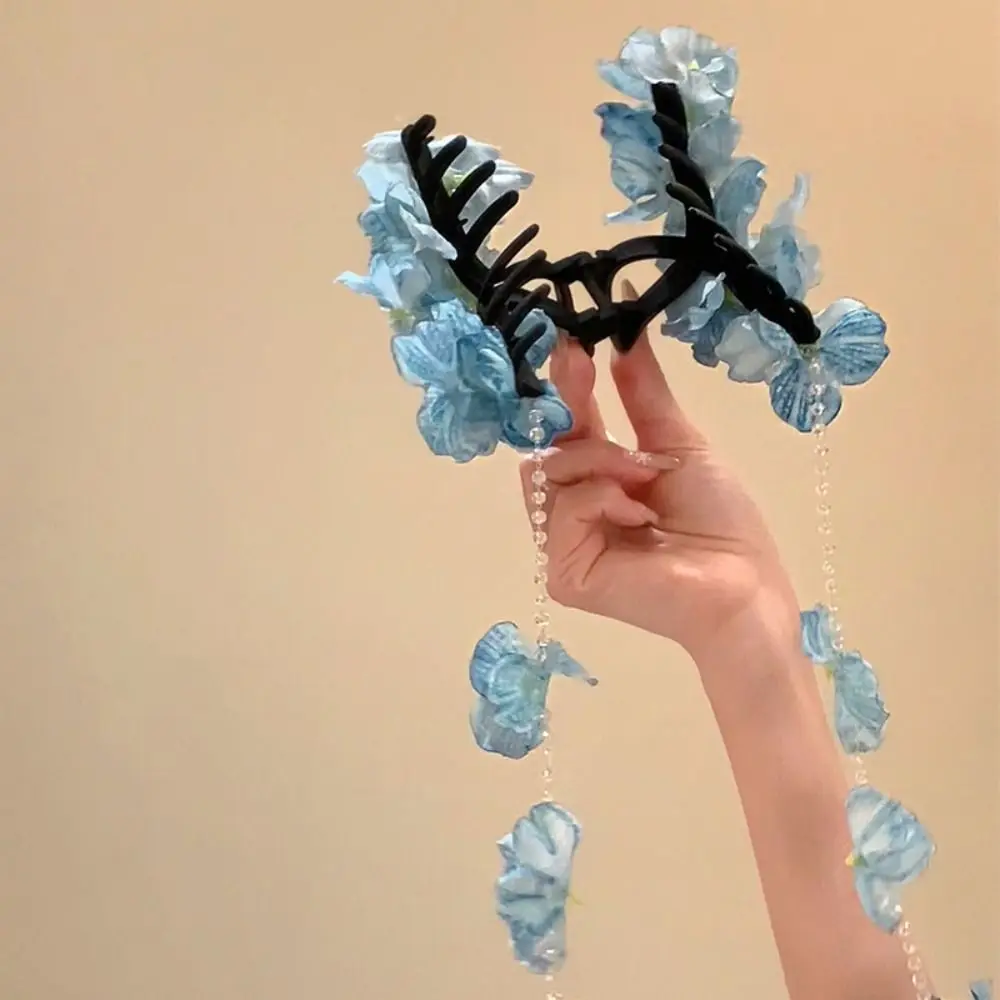 

Bohemia Barrettes Hydrangea Flower Hair Claw Ponytail Clip New Chinese Style Flower Tassel Hair Clip Cute Hairpin