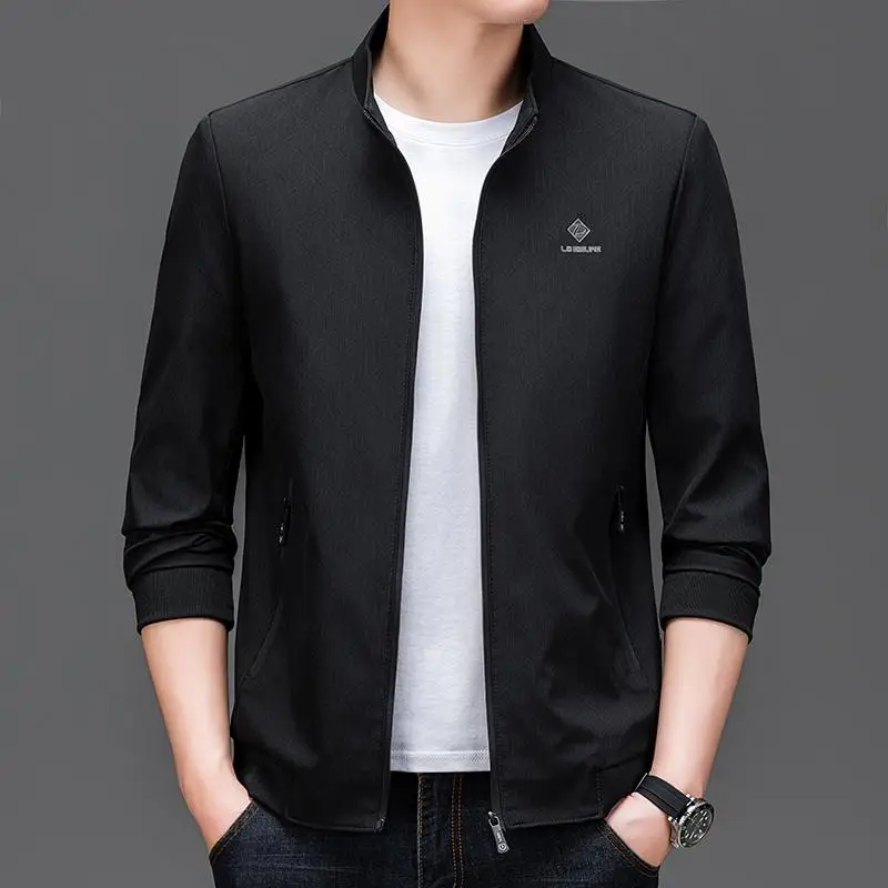 

Spring Autumn New Sle Men's Stand Collar Jaet Casual Adstrative Busin Polyester Fiber Zipper Closure Long Sve