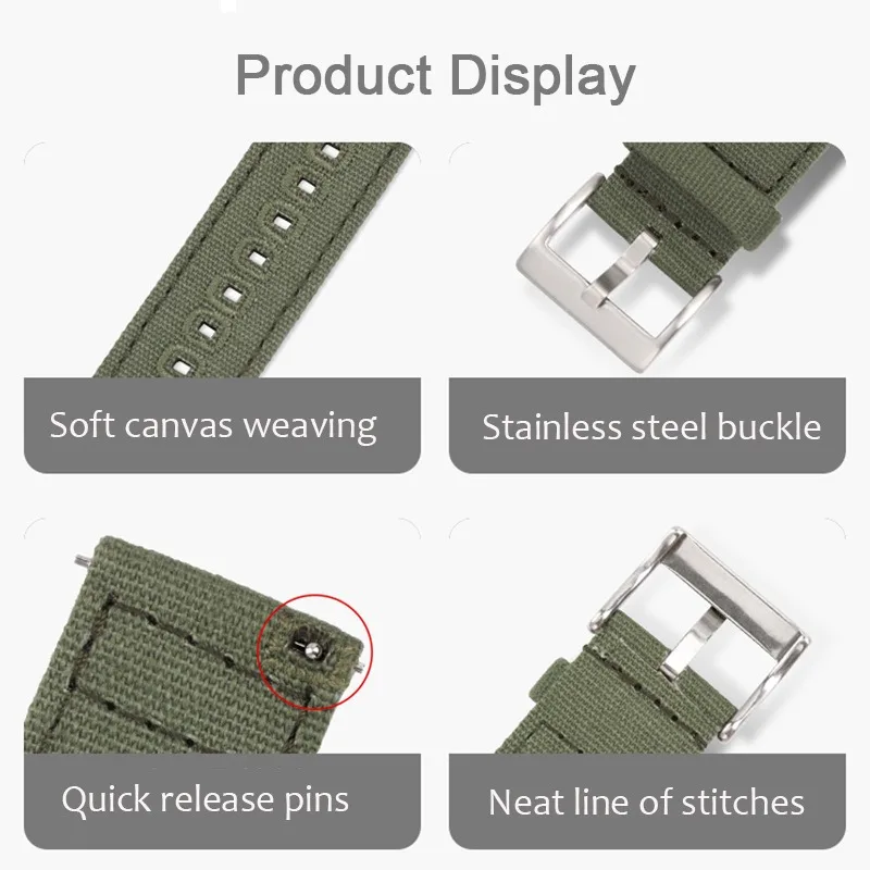 18mm 20mm 22mm Nylon Canvas Strap for Samsung Watch4 5 6 40mm 44mm 45mm Quick Release Braided Bracelet for Huawei for Seiko Belt