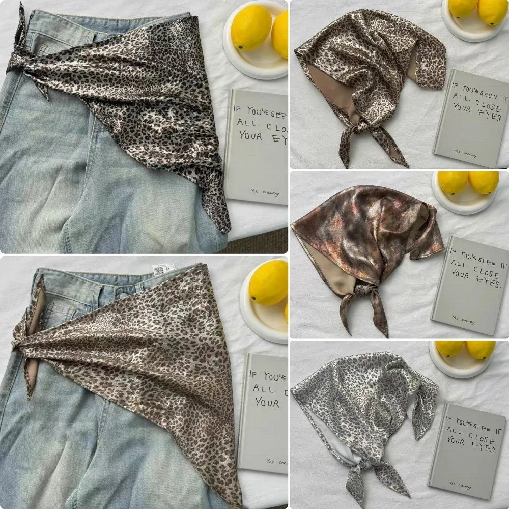 

Leopard Print Hip Hop Hair Scarf Square Shape Breathable Hair Shawl Wrap Sunscreen Laser Color Hair Wrapping Women Accessories