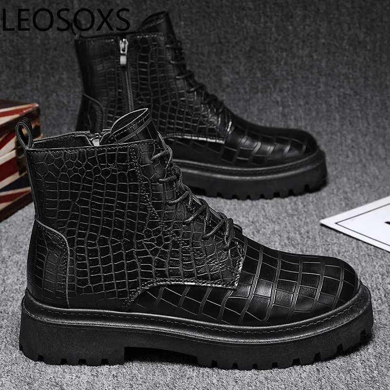 Booties for Men High Boots Soft Comfortable Lace-up Classic LEOSOXS High Tops Fashion Explosive Style Motorcyclist Shoes New